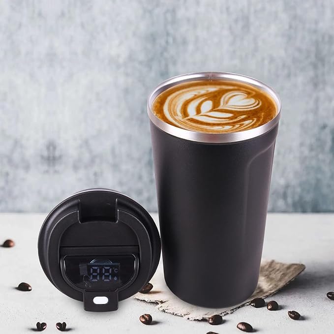 Image of Insulated Thermal Coffee Mug, Stainless Steel Travel Mug | Double Wall Vacuum Insulated, Black | 8 Hrs Hot & 14 Hours Cold | Ideal for Personal & Corporate Gifting-380ml-Black