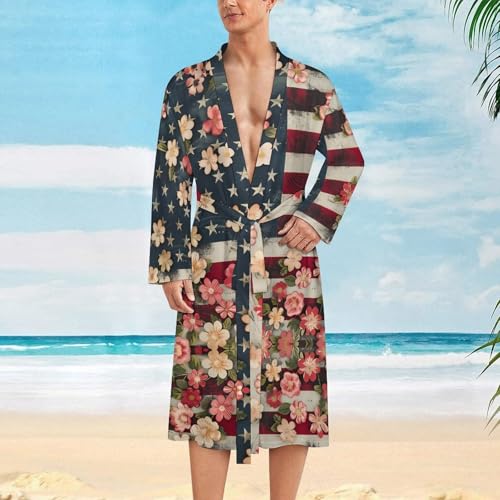 US Flower Flag Funny Men's Robe Soft Lightweight Bathrobe Long-sleeve Spa Robes2
