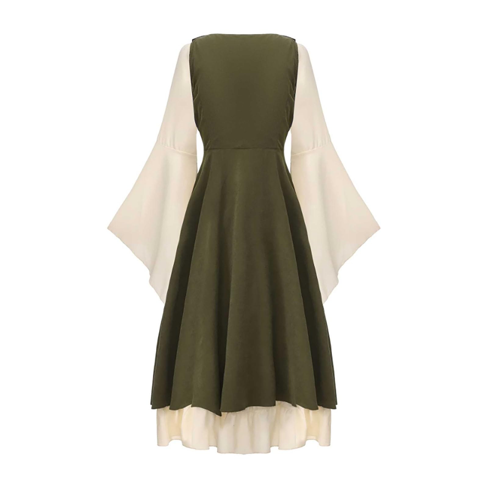 Abito da donna in due pezzi con maniche lunghe e coulisse in stile medievale per Halloween