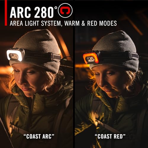 Image of Coast RL35R Voice-Controlled 1100 Lumen Rechargeable LED Headlamp with ARC280 Lighting, 4 Color Modes, Rear-Facing Safety Signal, Variable Light Control and USB-C Charge Port