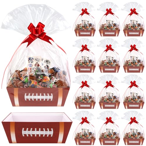 Kolewo4ever 36 Pieces 12 Pack Football Baskets for Gifts Empty Football Senior Night Baskets 8x10inch Gift Basket Kit for Gifts Empty to Fill for Sport Party Holiday Gift Packaging