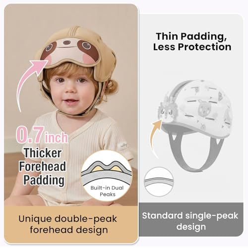 Image of Mambobaby Baby Head Protector Baby Helmet for Crawling Walking- Extra-Thick Deep Forehead Padding, Toddler Helmet 6-24 Months, Infant Safety, Ultra-Light Soft Desig-Sloth