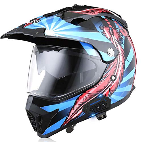 TKTTBD Bluetooth Casco Motocross con Maschera Casco da Fuoristrada Casco Integrale da Motociclista Bluetooth da Rally per Uomo E Donna Casco Integrale Four Seasons,Certificato ECE/DOT