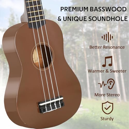 Image of POMAIKAI Soprano Wood Ukulele Rainbow Starter Uke Hawaii kids Guitar 21 Inch with Gig Bag for kids Students and Beginners (Brown)