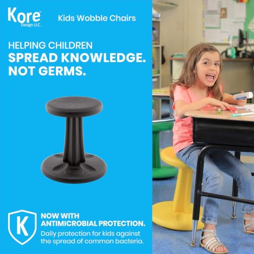 Image of Kore Preschool Wobble Stool, Flexible Seating, Ages 4-5, 12in, Black | Wiggle chair for classroom and home boosts focus, improves posture, and provides an energy outlet; anti-tip base; Made in USA