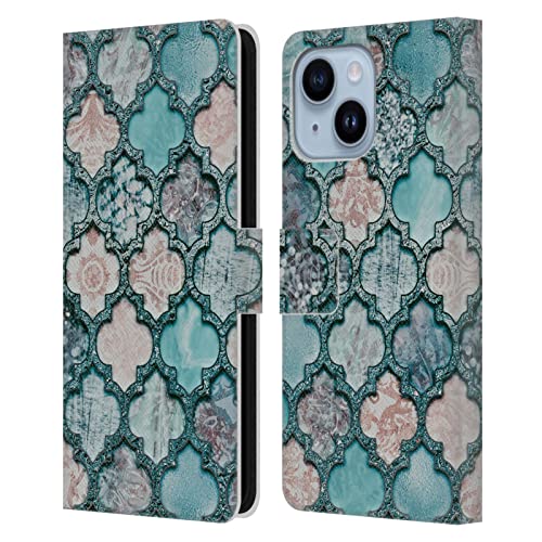 Étui portefeuille iPhone 14 Plus LebensArt protection cuir bleu sarcelle chic