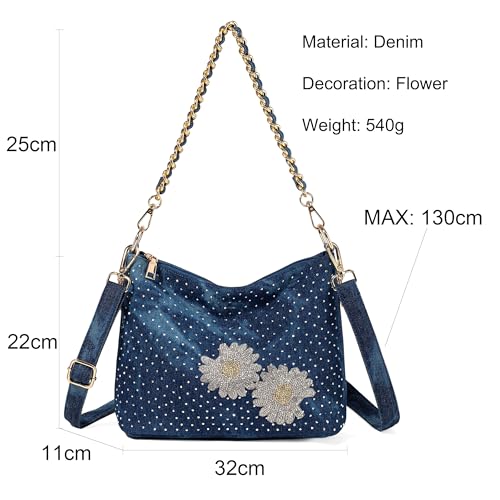 Denim Handbags for Women Top Handle Jean Purses and Handbags Denim Purse with Rhinestones3