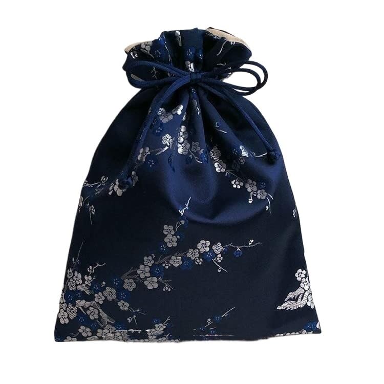 Jedwabne brokatowe torby na biżuterię, Jedwabny brokatowy haft ze sznurkiem Etui na biżuterię Zamszowa podszewka 7,87 x 9,84 cala Wielokolorowy(Blue)