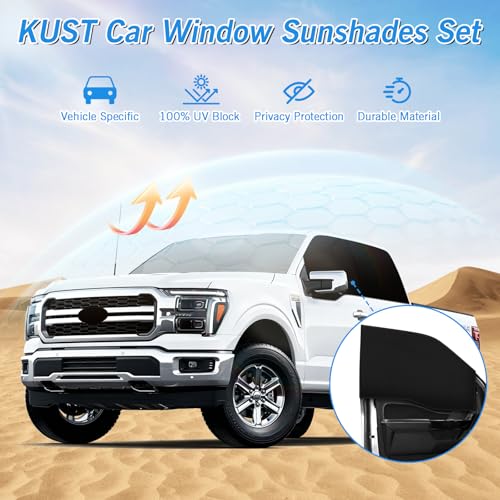 Image of KUST Windshield Sun Shade Umbrella for Ford F150 Hybrid 2021 2022 2023 2024 2025 2026 Rear Window Shades 100% UV Protection and Blackout Privacy 5PCS Car Window Covers Accessories