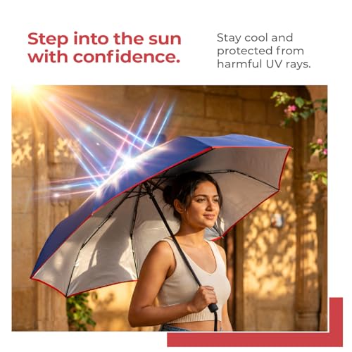 Image of Lifelong UV Umbrella with Novelty Carabiner Handle | 3-Fold Travel Umbrella for Rain | Windproof & Compact for Sun Protection | Auto Open & Close | 8 Ribs Men & Women (Black)