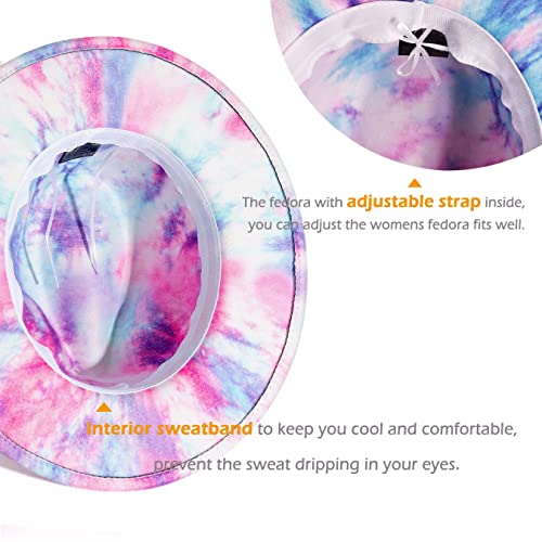 Gossifan Tie-Dye Wide Brim Fedora Hats For Women Multicolor Felt Panama Hat Cherry Blossom Pink #TOP3