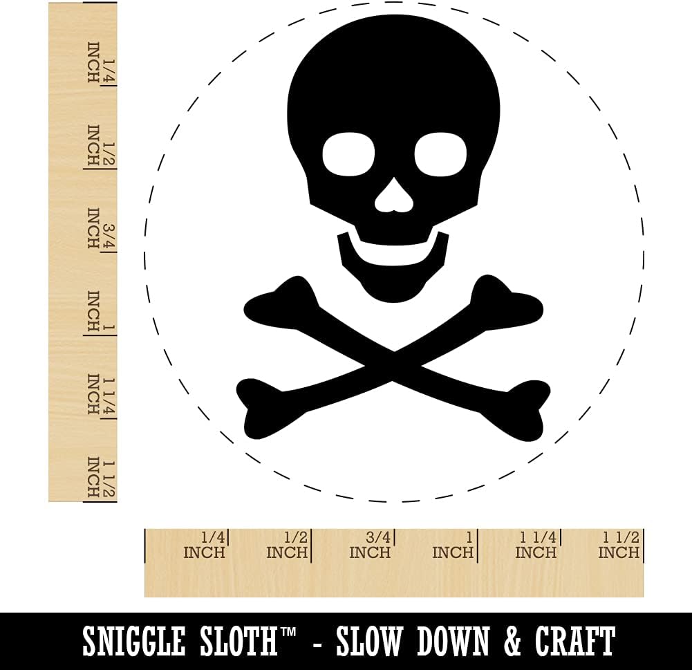 Skull and Crossbones Solid Self-Inking Rubber Stamp Ink Stamper for Stamping Crafting Planners - 1-1/2 Inch Large - Red Ink