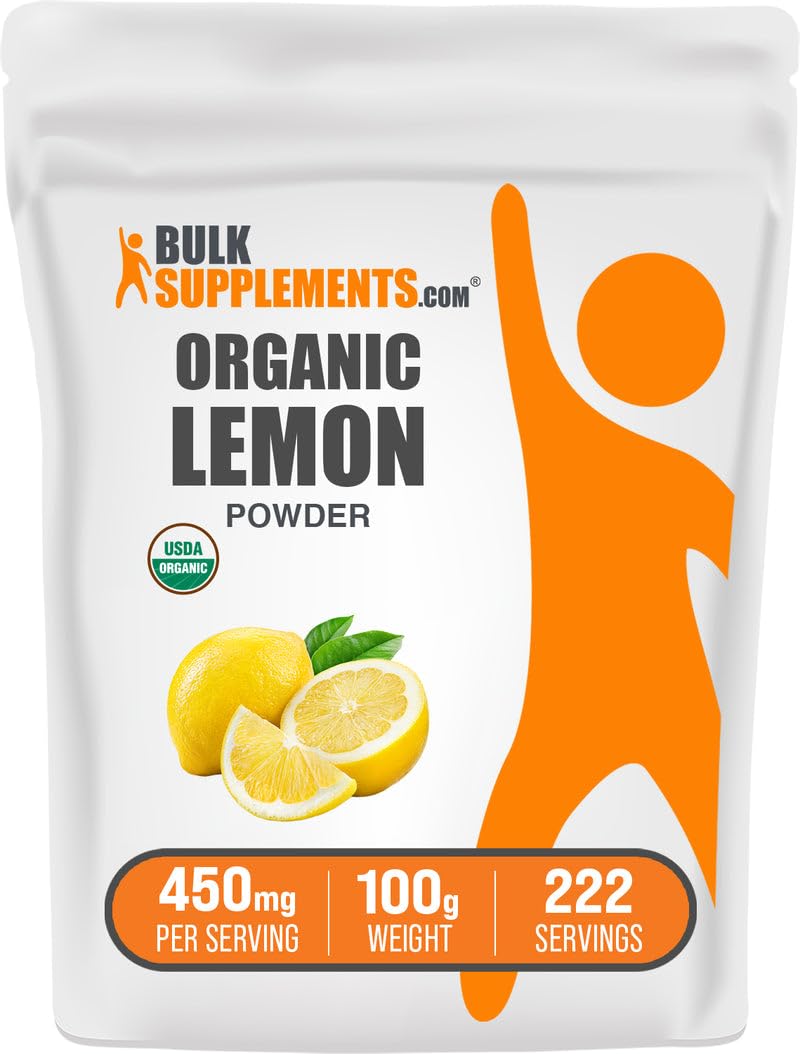 BulkSupplements.com Organic Lemon Powder - Natural Vitamin C Source, Fruit Powder, Lemon Flavoring - Gluten Free, 450mg per Serving, 100g (3.5 oz) (Pack of 1) 3.52 Ounce (Pack of 1)