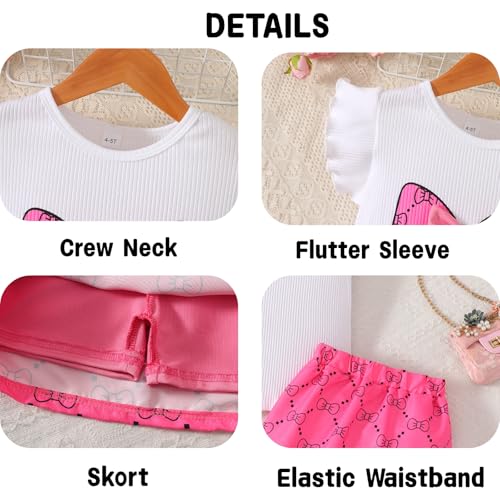 Image of Azmxynol Toddler Girls Clothes Cap Sleeve T-Shirt + Bowknot Print 2pcs Summer Shorts Outfit Set For Girls, Size 4-8 Years
