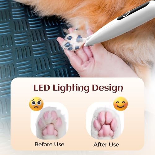 GlasFlength Pfotentrimmer für Hunde mit LED-Licht, One-Touch-Schalter Hundeschermaschine Leise Pfotentrimmer Kabellos Tragbare Hundepfoten Trimmer für Pfoten Ohren Gesicht Augen (Weiß)