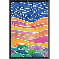 SIGNWIN Framed Canvas Wall Art Bright Blue, Orange, Green, Red, Purple Waves Lines and Circles Geometric Shapes Watercolor Minimalism Colorful for Living Room, Bedroom, Office - 16