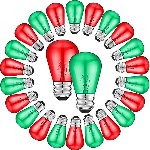 VIHOSE S14 Bulb Colored Outdoor String Light Bulb Replacement Glass Bulb 11 Watt E26 Base Incandescent Colored Vintage String Light for Home Wedding Halloween Christmas Party Decoration(24 Pcs)