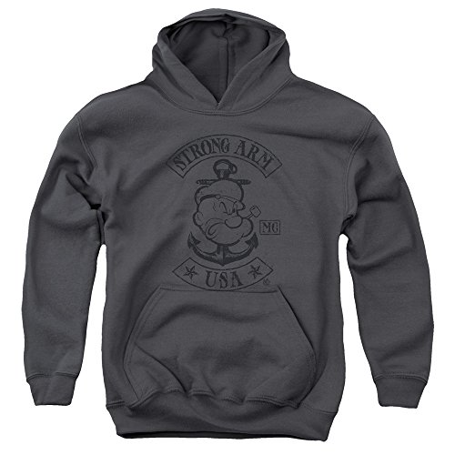 Popeye Strong Arm Mc Unisex Youth Pull-Over Hoodie for Boys and Girls, X-Large Charcoal