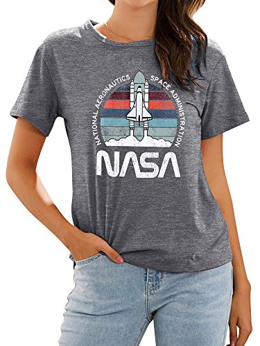 Ezcosplay Women Cute NASA Shirt Vintage Space Shuttle Graphic T-Shirt Short Sleeve Tee Tops