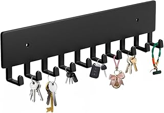 1PCS Key Holder for Wall,Key Hooks with 10 Hooks Wall Mount Screw Mounting,Black Key Hangers for Wall Decor for Living Roo...