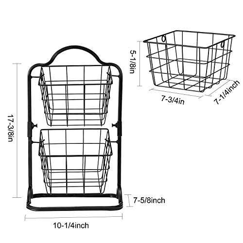 2-Tier Metal Basket Stand, Mini Kitchen Storage Basket Countertop Shelf Rack for Fruits, Vegetables, Household Items, Toiletries（Black）. - Thumbnail 4