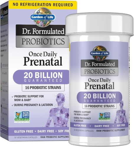 Image of Garden of Life Dr. Formulated Probiotics Once Daily Prenatal - Acidophilus and Bifidobacteria Probiotic Support for Mom and Baby - Shelf Stable - Gluten, Dairy, and Soy-Free - 30 Vegetarian Capsules