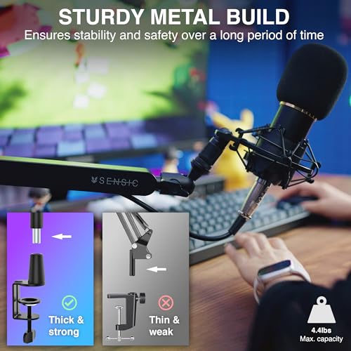 Bras de microphone profil bas pour streaming et configuration de bureau