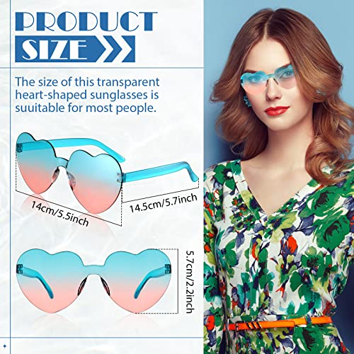 48 Pairs Summer Heart Shape Sunglasses Bulk Candy Color Heart Glasses Transparent Rimless Sunglasses for Women Bachelorette Party Cosplay2