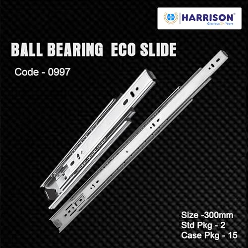 Image of Harrison Telescopic Ball Bearing Eco Slide 0997 | Drawer Channel Stainless Steel | 12 inch Soundless Modular Kitchen Drawer Slides | Rust Free | Load Bearing Capacity 35 kg | Furniture Hardware