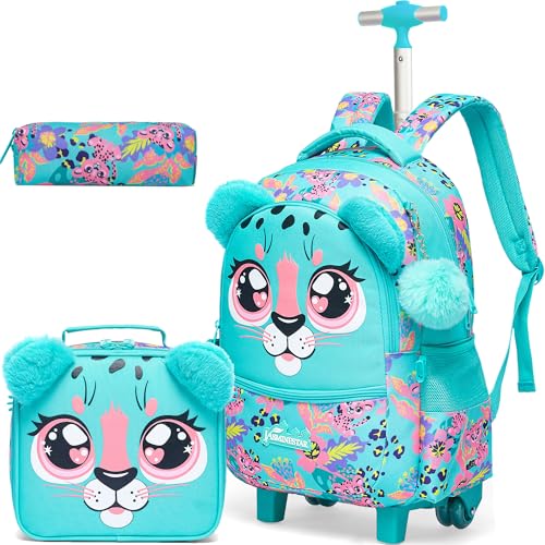 Mochila com rodas para meninas Mochilas com rodas para meninas Mochilas com lancheira para alunos do ensino fundamental 3 em 1 Mala de viagem de viagem com panda fofo para meninas de 8 a 10 anos