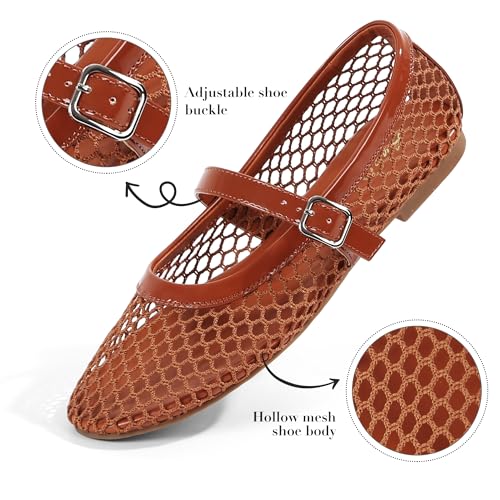 Image of Ankis Mesh Ballet Flats for Women, Black Mesh Flats Buckle Strap Mary Jane Ballerina Flats Women's Fishnet Flat Sandals Shoes for Dressy Summer