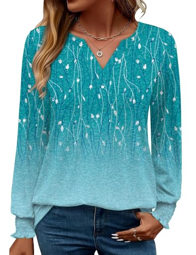 Rapbin Damen Bluse Langarm Tops Elegant Locker V-Ausschnitt Oberteile Shirt Casual Herbst Tunika