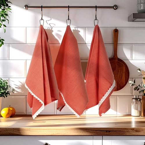 Image of FINGERCRAFT Kitchen Cloth 100% Soft High GSM Cotton Fabric Kitchen Towel, 20 x 30 Inches Perfect Size for Kitchen Uses, Set of 6, Multipurpose Use as Dish Towel, Bar Towel (Rust)