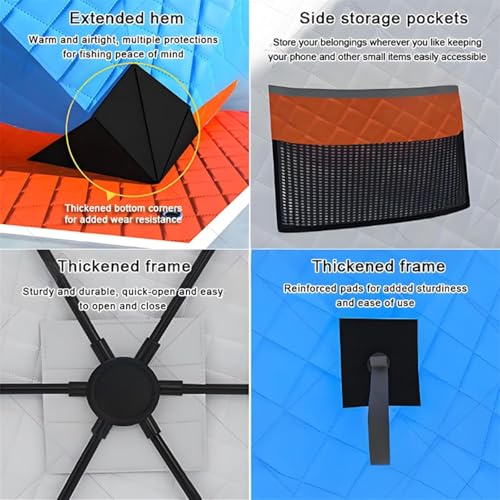 Eisangelzelt Pop-Up-Unterstand für 6-10 Erwachsene, isoliertes Sechseck-Design, einfacher Aufbau, großer Angelbereich, 420D-Material