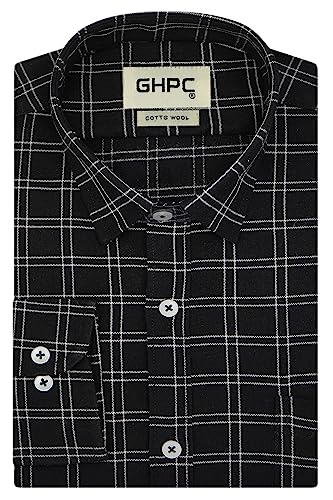 Image of GHPC Cottswool Winter Wear Woolen Windowpane Checks Full Sleeves Regular Fit Formal Shirt for Men