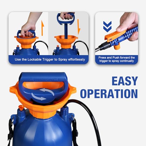 Image of WADFOW 1.32 Gallon Pump Pressure Sprayer, Lawn & Garden Water Spray Bottle for Pests Controlling, Garden Watering and Household Cleaning