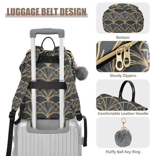 KLL Gold Fan-shaped Backpack for Women Anti-theft Fashion College Bookbag Daypack for Daily Travel Work4