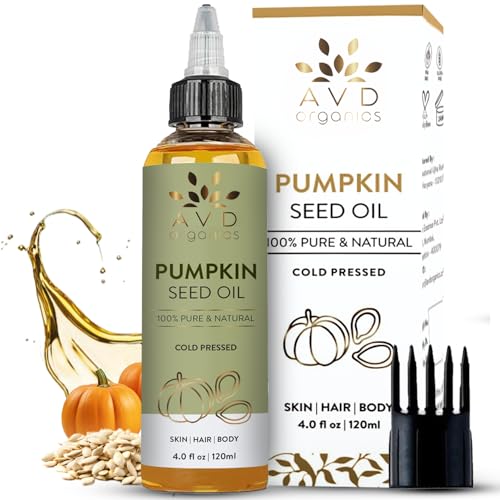 Image of AVD ORGANICS Pumpkin Seed Oil 120ml - 100% Pure Cold-Pressed Pumpkin Oil For Hair, Beard, Face, Skin & Scalp | Moisturising & Conditioning - 4.05 fl oz