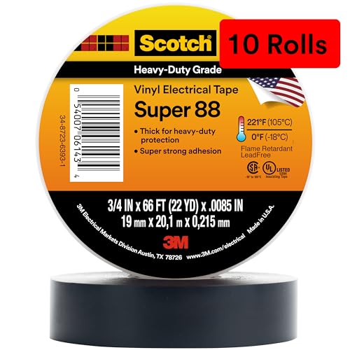 Ruban adhésif électrique 3M Scotch Super 88 vinyle noir 1,9cm x 20,1m isolant