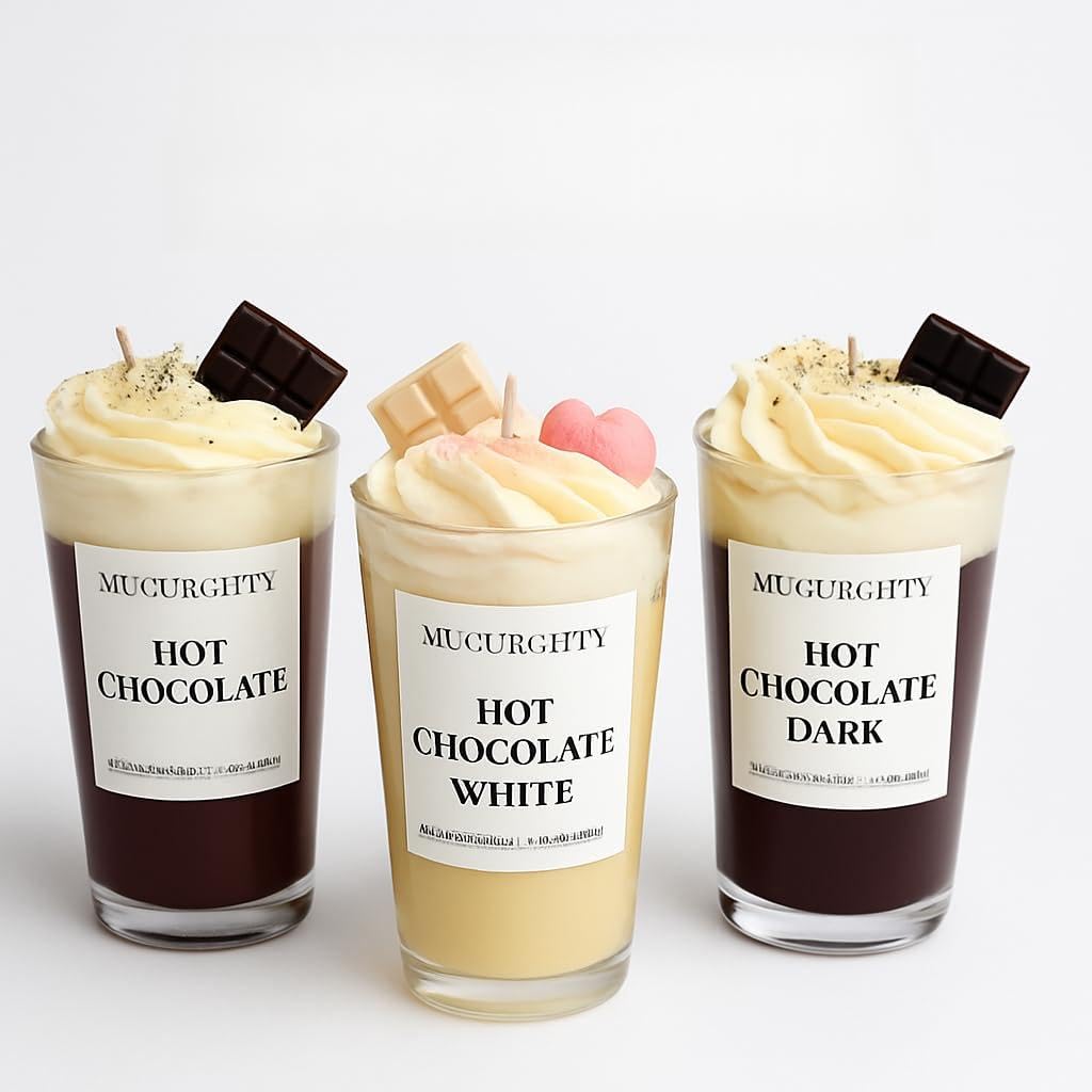 Hot Chocolate 3er Geschenkset – Handgemachte Duftkerzen aus Sojawachs – White, Classic & Dark – Winter & Geschenk – MucizeGifty