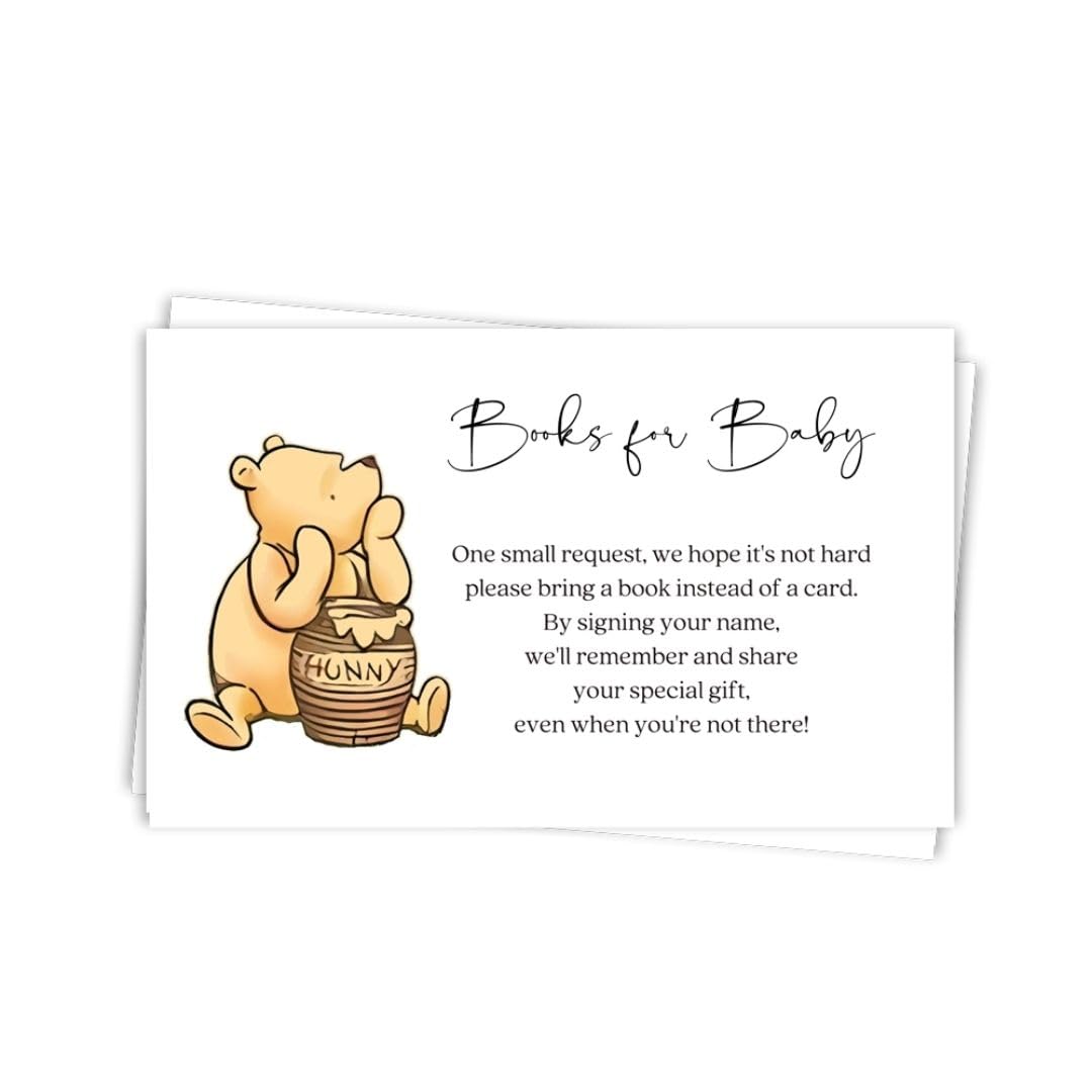 The Invite Lady Simply Winnie Baby Shower Book Request Insert Cards Classic Pooh Bear Hunny Pot Gender Neutral Bring a Book Instead of Card Set (25