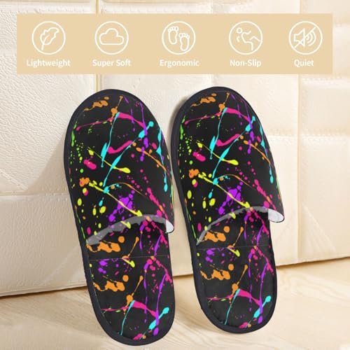 Glow In Dark Splatter Neon Mens Womens Indoor Cotton Slippers Warm House Shoes Breathable Scuff Slippers Soft Furry Slippers4