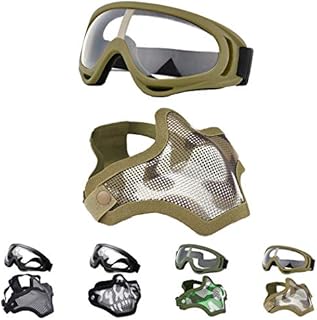 Outgeek Airsoft Half Face Mask Steel Mesh and Goggles Set for Halloween and Xmas (Khaki Set) 1