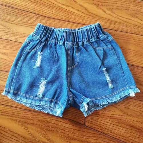 Kids Cute Denim Shorts with Pocket Toddler Girls High Elastic Waist Ripped Raw Hem Jeans Shorts for Girls Summer4