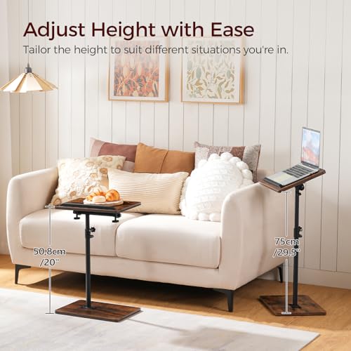 Image of MAHANCRIS Set of 2 TV Tray Table, Height Adjustable TV Trays with 360 Swivel, Space-Saving Side Table for Couch, Multi-Functional Sofa Table with Anti-Slip Bar, Bedside, Rustic Brown ETRB4501S2