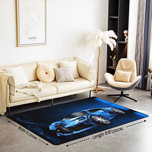 Race Car Area Rug 100x150cm Blue Speed Sports Car Living Room Rugs For Bedroom Home Decor Extreme Sports Automobile Carpet Ultra Soft Non-Slip Indoor Floor Mat - Image 2
