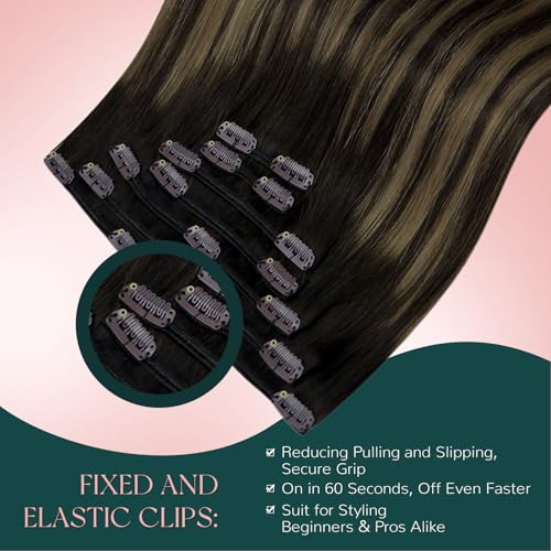 Image of Easyouth Balayage Clip in Hair Extensions, 18 Inch 7pcs 120g, Hair Extensions Clip ins, Ombre Dark Brown to Brown, Remy Hair Clip Extension for Women, Easy to Apply, for First-Time Users