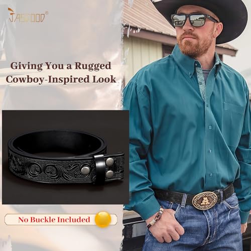 JASGOOD Western Leather Belt Strap for Men Engraved Cowboy Belt Strap without Buckle 1.5'' Wide Long Horn Bull Western Belt4