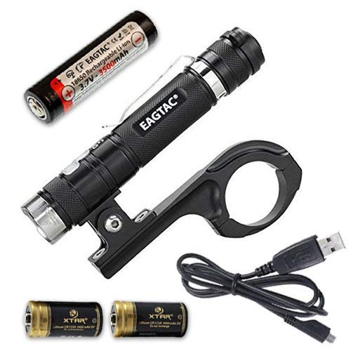 Eagletac DX30LC2-BR Modelo de base de luz recargable para bicicleta con batería, cable de carga USB y 2 baterías CR123A de alta calidad