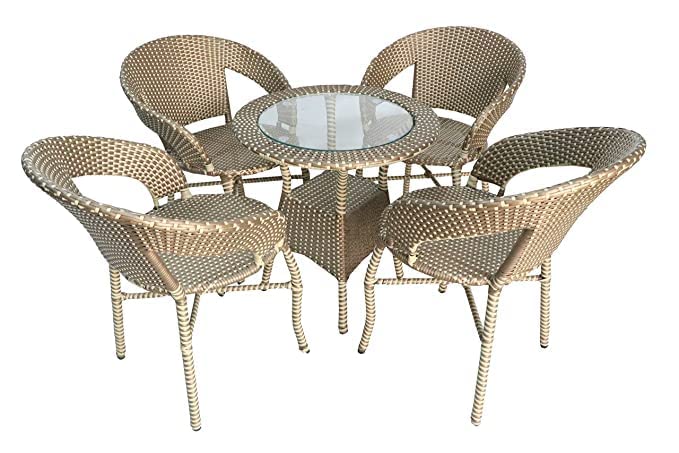 Image of Anaya Decor D-12 Chairs Table Set 4+1 Wicker Patio Furniture Sets 4 Chair and 1 Table for Garden Balcony Bedroom Powder Coated Frame Uv Protected Wicker (Gold)